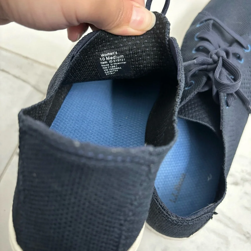 LL Bean Eco Bay Knit Sneakers Stretch Lace Up Navy Blue Womens 10 Washable